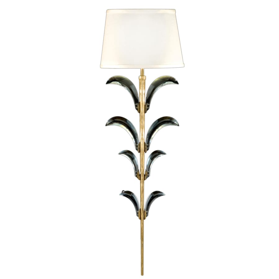 Fine Art Handcrafted Lighting Beveled Arcs Gold Single-Light Beveled Crystal Wall Sconce with Laminated Silk Shantung Shade