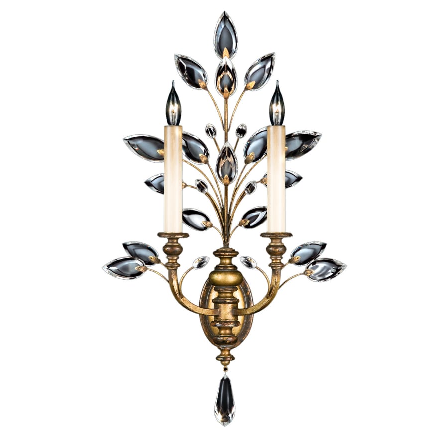 Fine Art Handcrafted Lighting Crystal Laurel Gold Two-Light Wall Sconce with Bold-Cut Stylized Crystal Leaves