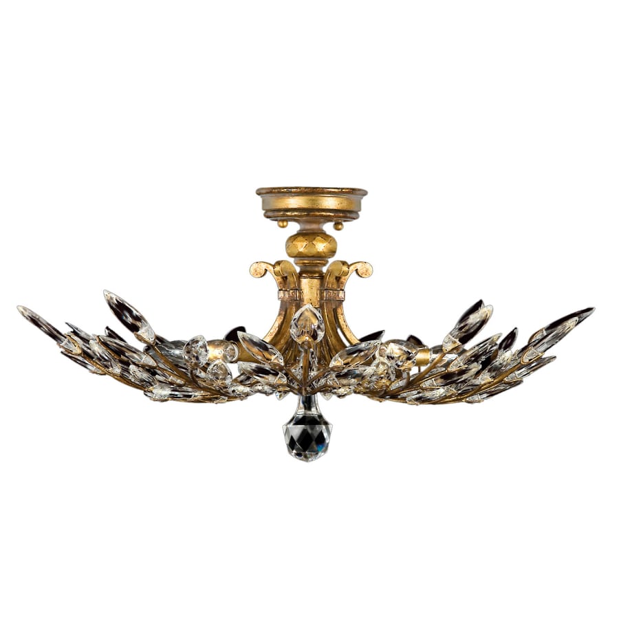 Fine Art Handcrafted Lighting Crystal Laurel Gold 29" Diameter Five-Light Semi-Flush Mount Ceiling Fixture with Bold-Cut Stylized Crystal Leaves