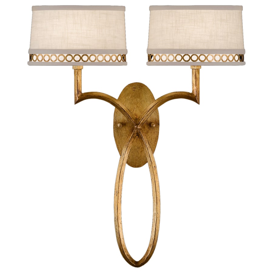 Fine Art Handcrafted Lighting Allegretto Gold Two-Light Wall Sconce with White Textured Linen Shades