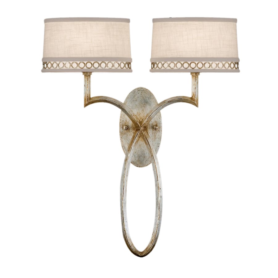 Fine Art Handcrafted Lighting Allegretto Silver Two-Light Wall Sconce with White Textured Linen Shades