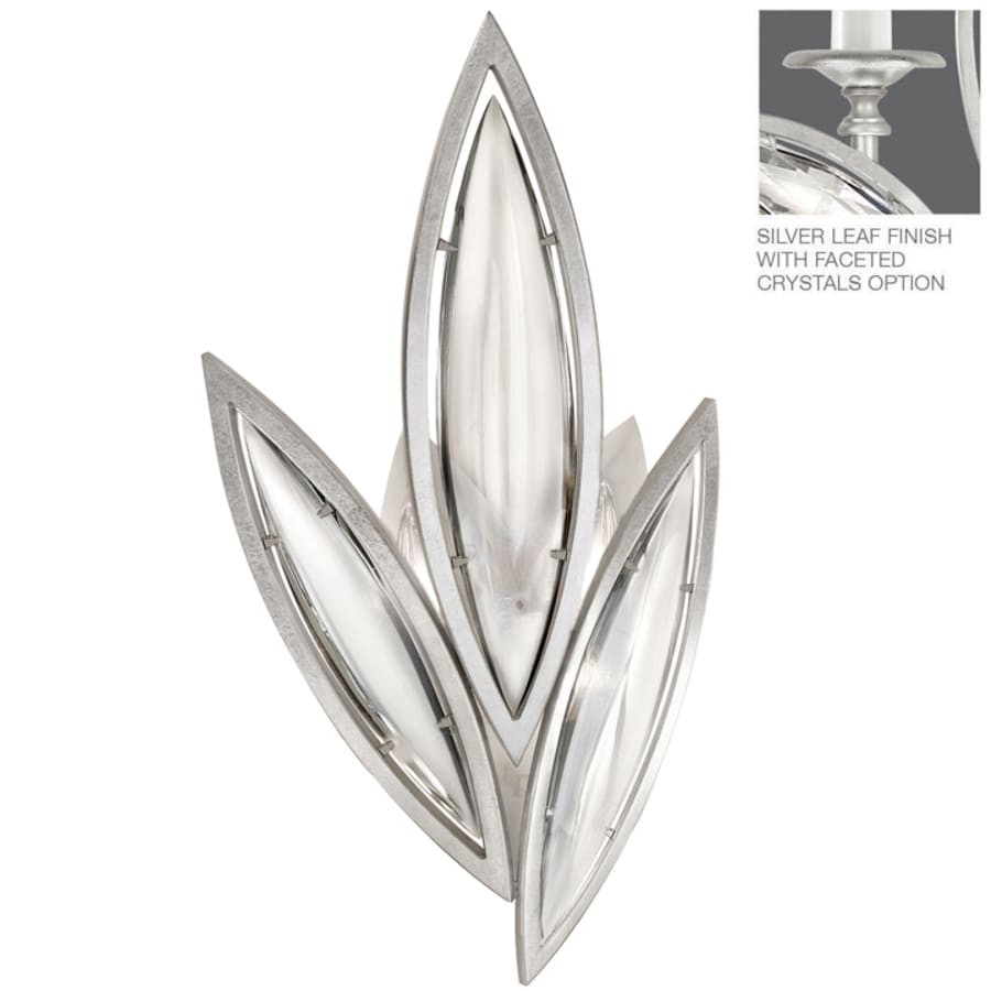 Fine Art Handcrafted Lighting 2 Light ADA Wall Sconce in Platinized Silver Leaf Finish with Hand-Cut Faceted Crystals from the Marquise Collection