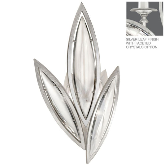 Fine Art Handcrafted Lighting 2 Light ADA Wall Sconce in Platinized Silver Leaf Finish with Hand-Cut Faceted Crystals from the Marquise Collection