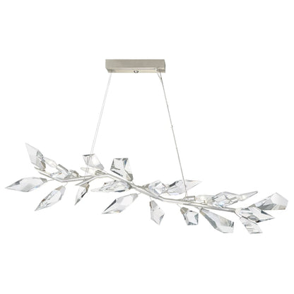 Fine Art Handcrafted Lighting Foret 48" Linear Pendant with Hand-cut Faceted Crystal Leaves