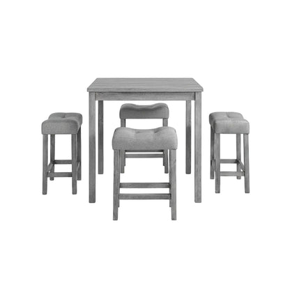 gray square dining table with space saving chair storage arrangement underneath tabletop