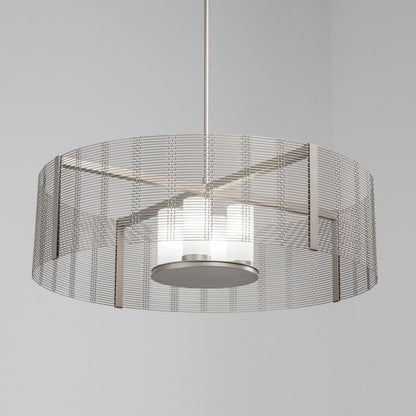 Hammerton Studio Downtown Mesh 4 Light 38" Wide Drum Chandelier - Medium (E26) with Frosted Glass Inner Shades and Finished to Match Outer Metal Shade