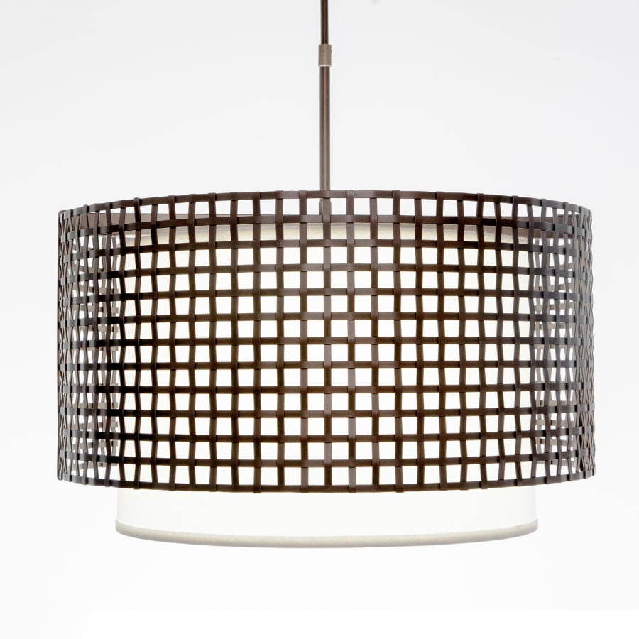 Hammerton Studio Tweed 4 Light 25" Wide Drum Chandelier - Medium (E26) with White Linen Inner and Finished to Match Metal Outer Shade