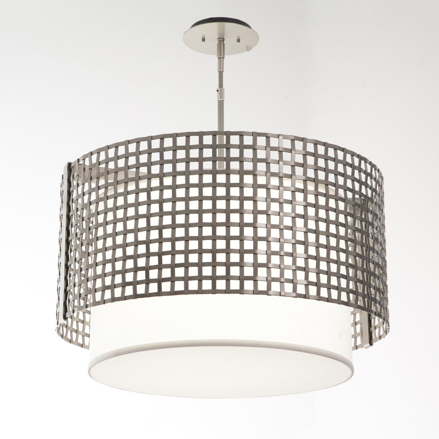 Hammerton Studio Tweed 4 Light 25" Wide Drum Chandelier - Medium (E26) with White Linen Inner and Finished to Match Metal Outer Shade