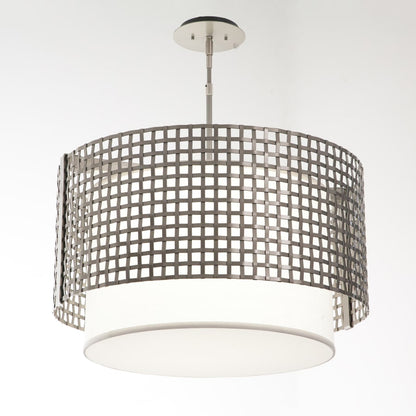 Hammerton Studio Tweed 4 Light 25" Wide Drum Chandelier - Medium (E26) with White Linen Inner and Finished to Match Metal Outer Shade