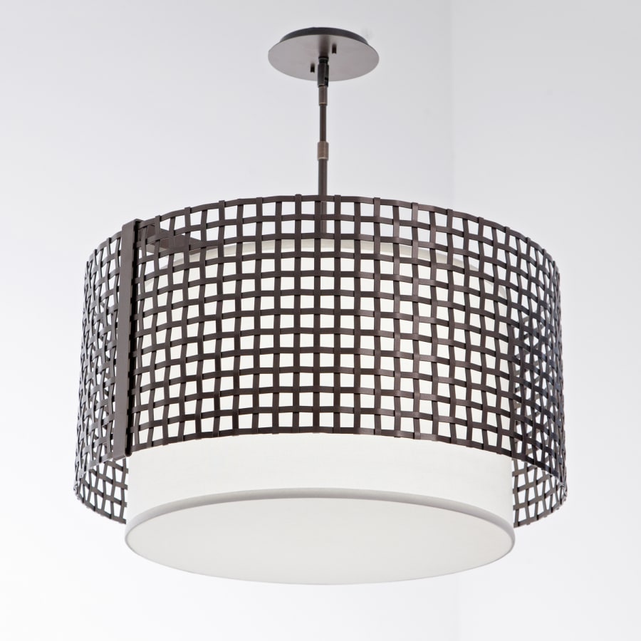 Hammerton Studio Tweed 4 Light 25" Wide Drum Chandelier - Medium (E26) with White Linen Inner and Finished to Match Metal Outer Shade