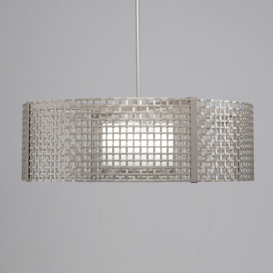 Hammerton Studio Tweed 4 Light 36" Wide Drum Chandelier - Medium (E26) with Frosted Glass Inner Shades and Finished to Match Outer Metal Shade