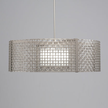 Hammerton Studio Tweed 4 Light 36" Wide Drum Chandelier - Medium (E26) with Frosted Glass Inner Shades and Finished to Match Outer Metal Shade
