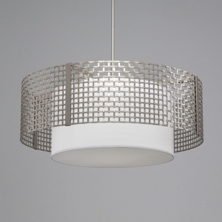 Hammerton Studio Tweed 4 Light 36" Wide Drum Chandelier - Medium (E26) with White Linen Inner and Finished to Match Metal Outer Shade