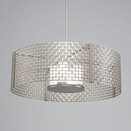 Hammerton Studio Tweed 4 Light 36" Wide Drum Chandelier - Medium (E26) with Frosted Glass Inner Shades and Finished to Match Outer Metal Shade
