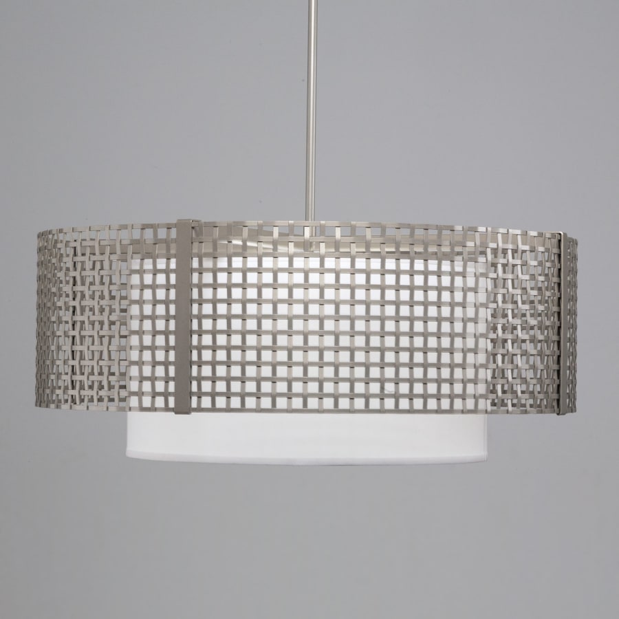 Hammerton Studio Tweed 4 Light 36" Wide Drum Chandelier - Medium (E26) with White Linen Inner and Finished to Match Metal Outer Shade