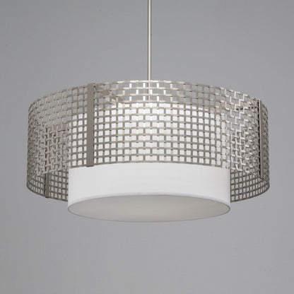 Hammerton Studio Tweed 4 Light 36" Wide Drum Chandelier - Medium (E26) with White Linen Inner and Finished to Match Metal Outer Shade
