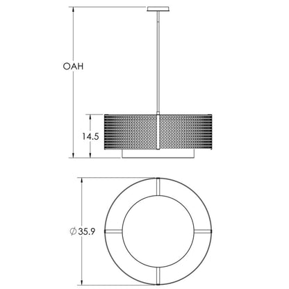 Hammerton Studio Tweed 4 Light 36" Wide Drum Chandelier - Medium (E26) with White Linen Inner and Finished to Match Metal Outer Shade