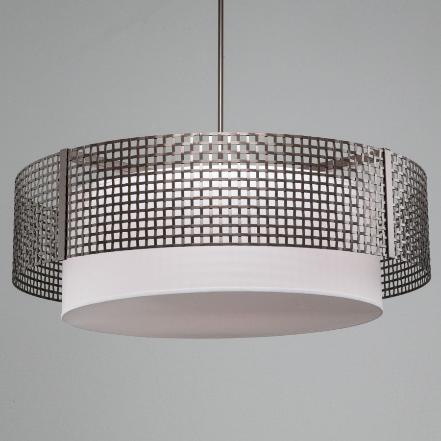 Hammerton Studio Tweed 8 Light 48" Wide Drum Chandelier - Medium (E26) with White Linen Inner and Finished to Match Metal Outer Shade