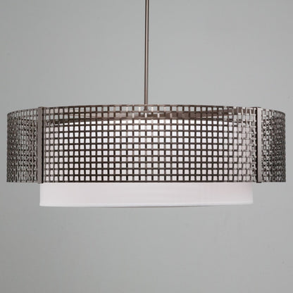 Hammerton Studio Tweed 8 Light 48" Wide Drum Chandelier - Medium (E26) with White Linen Inner and Finished to Match Metal Outer Shade