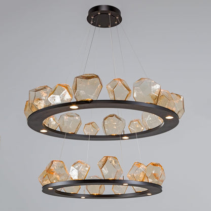 Hammerton Studio Gem 48" Wide 36 Light Hand Blown Glass LED 2 Tier Ring Chandelier