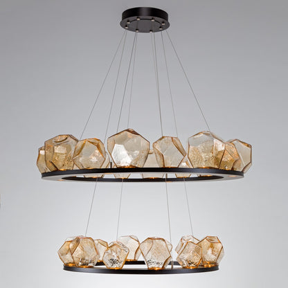 Hammerton Studio Gem 48" Wide 36 Light Hand Blown Glass LED 2 Tier Ring Chandelier