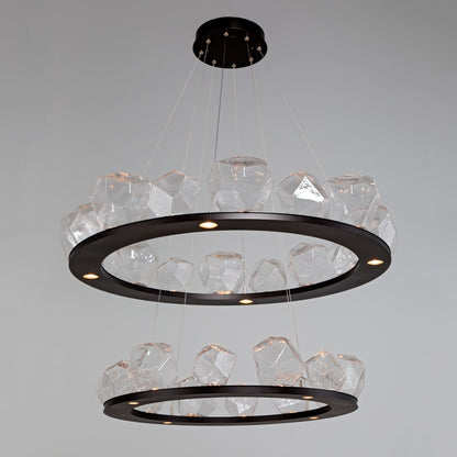 Hammerton Studio Gem 48" Wide 36 Light Hand Blown Glass LED 2 Tier Ring Chandelier