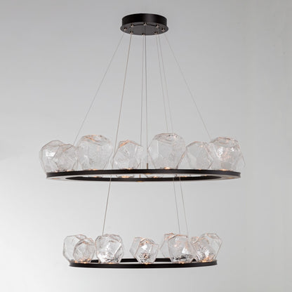 Hammerton Studio Gem 48" Wide 36 Light Hand Blown Glass LED 2 Tier Ring Chandelier