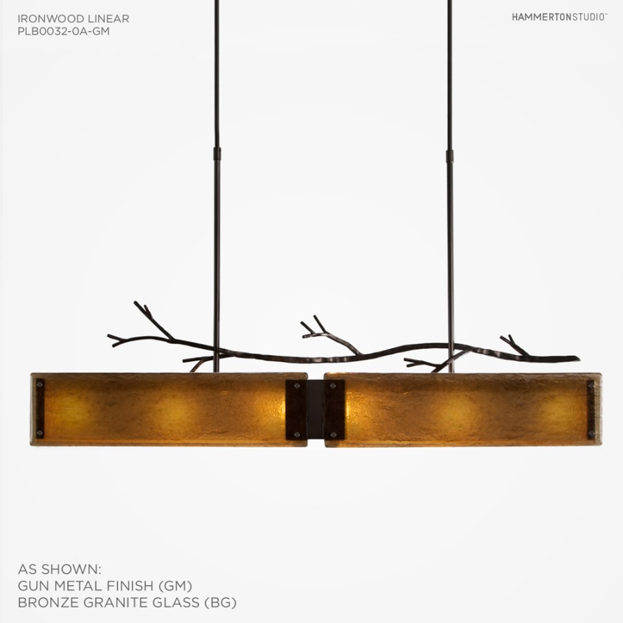 Hammerton Studio Ironwood 44" Wide Artisan Crafted Linear Chandelier with Hand Textured Glass and Sculpted Steel