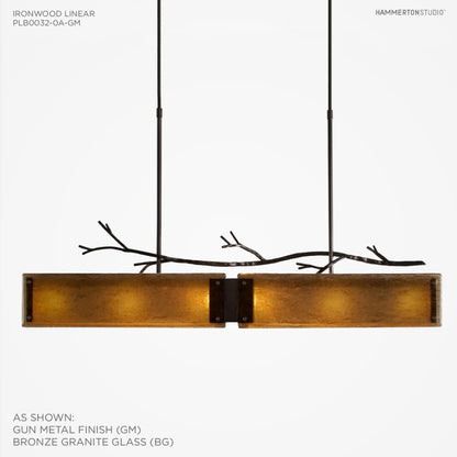 Hammerton Studio Ironwood 44" Wide Artisan Crafted Linear Chandelier with Hand Textured Glass and Sculpted Steel