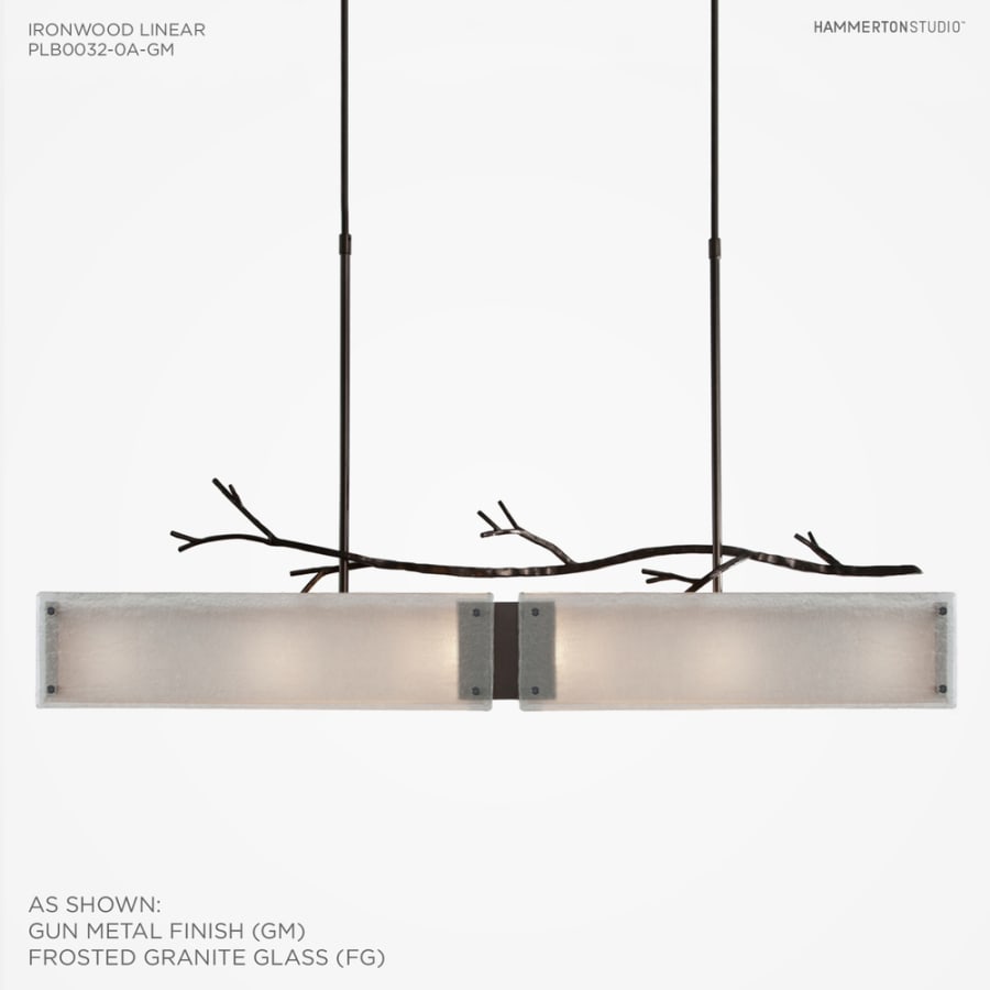 Hammerton Studio Ironwood 44" Wide Artisan Crafted Linear Chandelier with Hand Textured Glass and Sculpted Steel