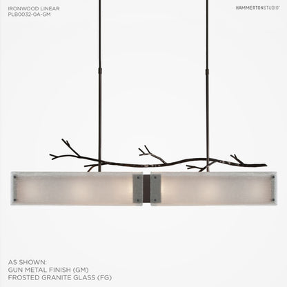 Hammerton Studio Ironwood 44" Wide Artisan Crafted Linear Chandelier with Hand Textured Glass and Sculpted Steel