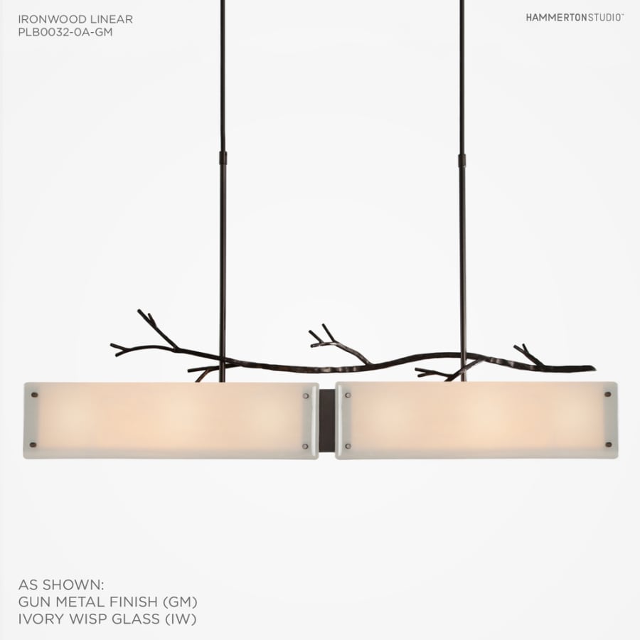 Hammerton Studio Ironwood 44" Wide Artisan Crafted Linear Chandelier with Hand Textured Glass and Sculpted Steel