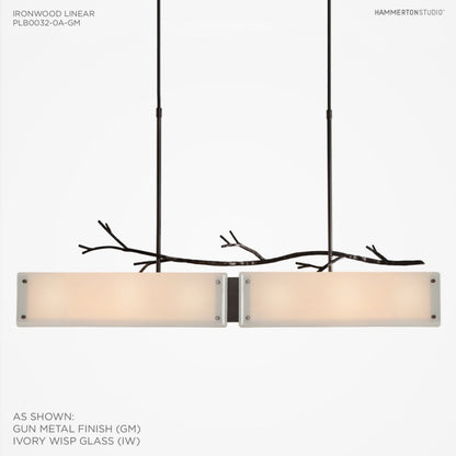 Hammerton Studio Ironwood 44" Wide Artisan Crafted Linear Chandelier with Hand Textured Glass and Sculpted Steel