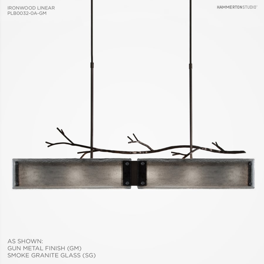 Hammerton Studio Ironwood 44" Wide Artisan Crafted Linear Chandelier with Hand Textured Glass and Sculpted Steel