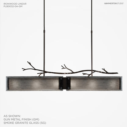 Hammerton Studio Ironwood 44" Wide Artisan Crafted Linear Chandelier with Hand Textured Glass and Sculpted Steel