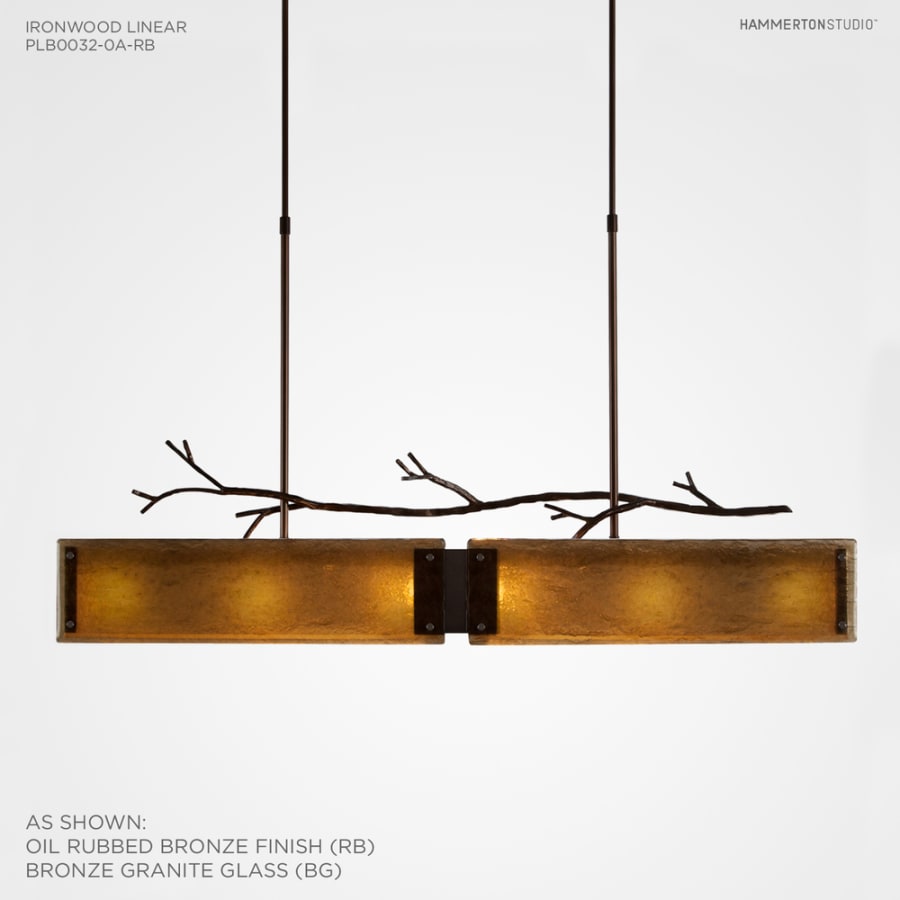 Hammerton Studio Ironwood 44" Wide Artisan Crafted Linear Chandelier with Hand Textured Glass and Sculpted Steel
