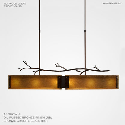 Hammerton Studio Ironwood 44" Wide Artisan Crafted Linear Chandelier with Hand Textured Glass and Sculpted Steel