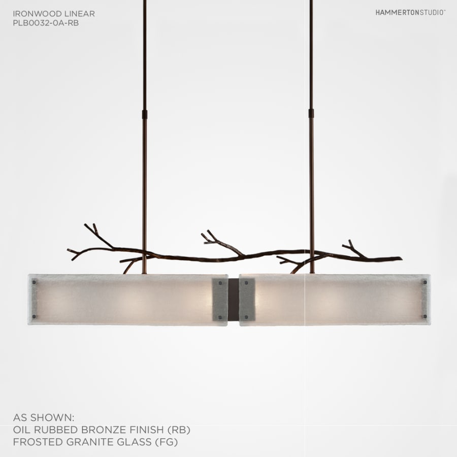 Hammerton Studio Ironwood 44" Wide Artisan Crafted Linear Chandelier with Hand Textured Glass and Sculpted Steel
