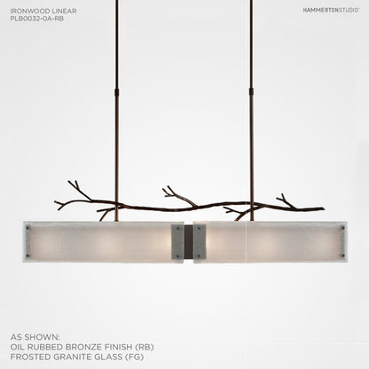 Hammerton Studio Ironwood 44" Wide Artisan Crafted Linear Chandelier with Hand Textured Glass and Sculpted Steel
