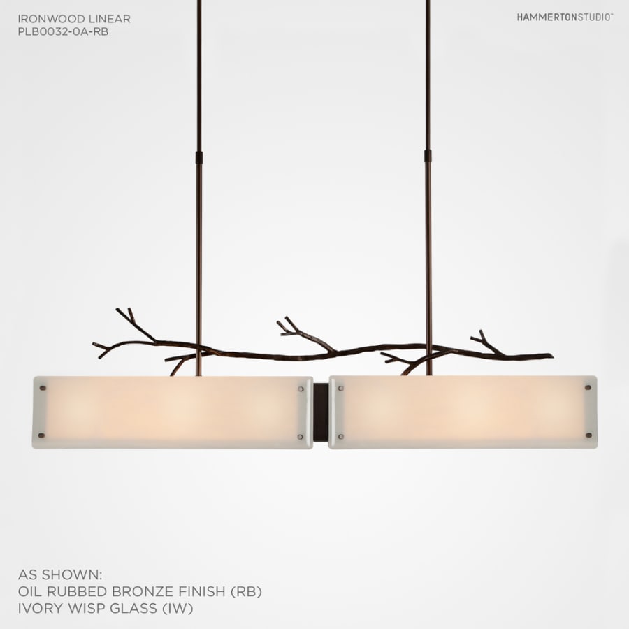 Hammerton Studio Ironwood 44" Wide Artisan Crafted Linear Chandelier with Hand Textured Glass and Sculpted Steel