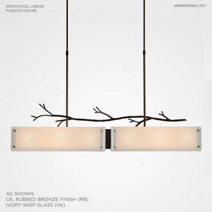 Hammerton Studio Ironwood 44" Wide Artisan Crafted Linear Chandelier with Hand Textured Glass and Sculpted Steel