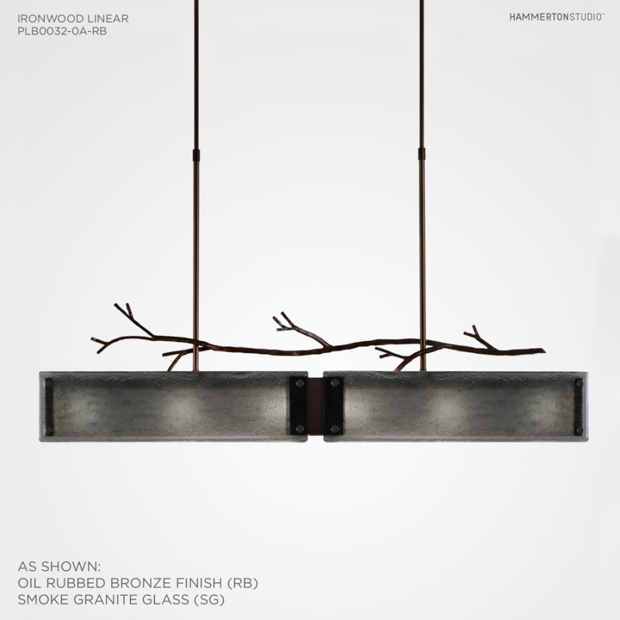 Hammerton Studio Ironwood 44" Wide Artisan Crafted Linear Chandelier with Hand Textured Glass and Sculpted Steel