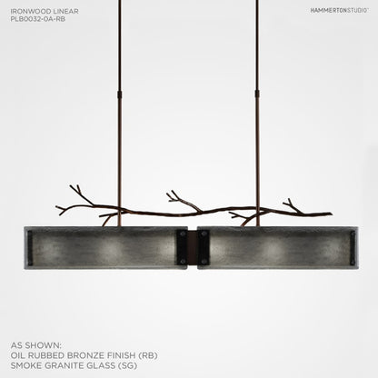 Hammerton Studio Ironwood 44" Wide Artisan Crafted Linear Chandelier with Hand Textured Glass and Sculpted Steel