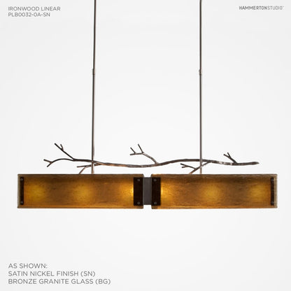 Hammerton Studio Ironwood 44" Wide Artisan Crafted Linear Chandelier with Hand Textured Glass and Sculpted Steel