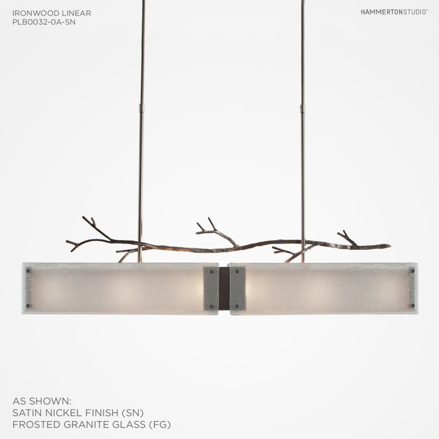 Hammerton Studio Ironwood 44" Wide Artisan Crafted Linear Chandelier with Hand Textured Glass and Sculpted Steel