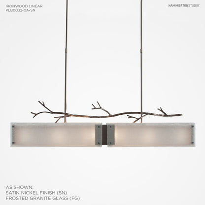 Hammerton Studio Ironwood 44" Wide Artisan Crafted Linear Chandelier with Hand Textured Glass and Sculpted Steel