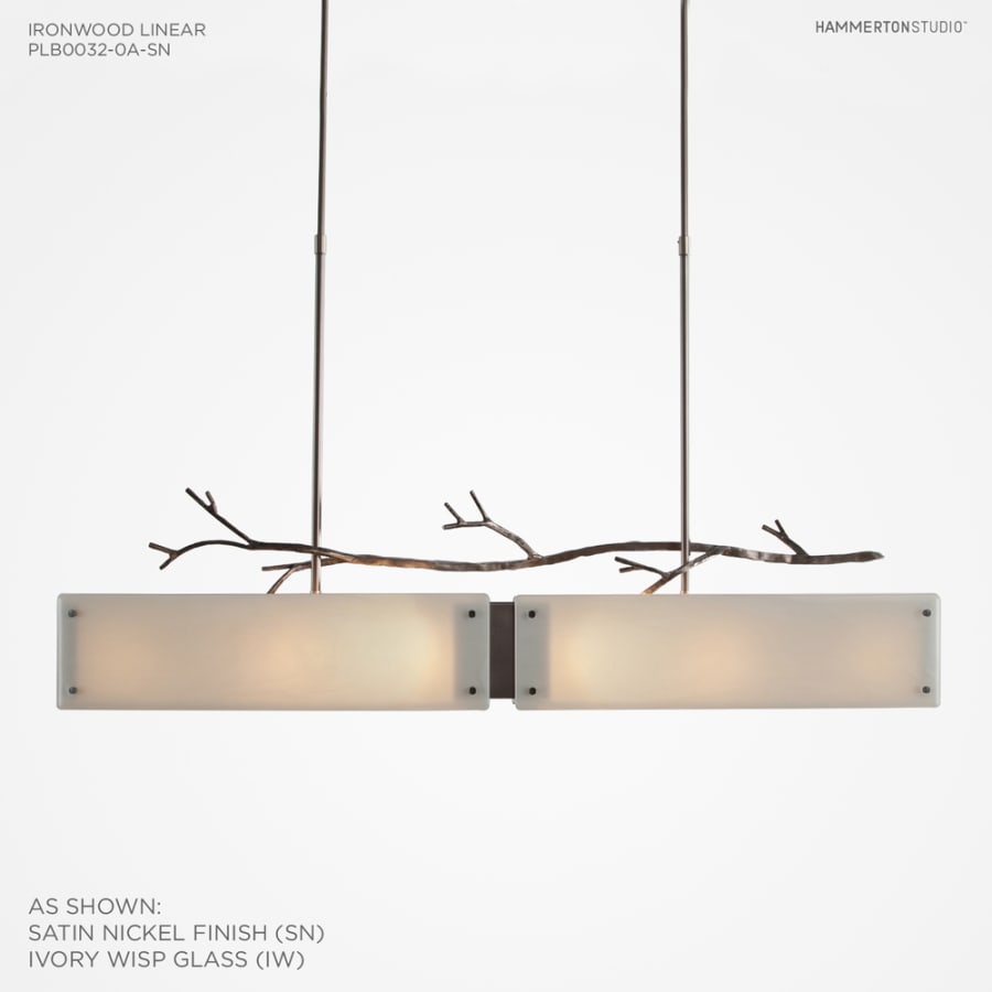 Hammerton Studio Ironwood 44" Wide Artisan Crafted Linear Chandelier with Hand Textured Glass and Sculpted Steel
