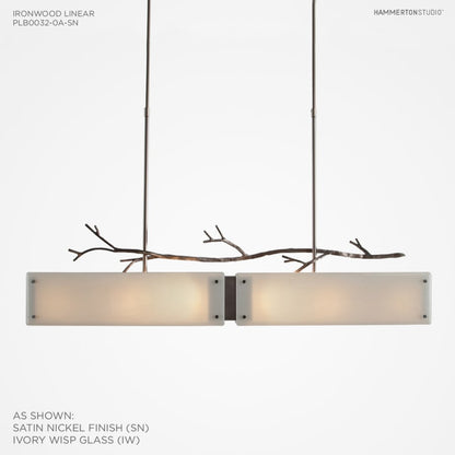 Hammerton Studio Ironwood 44" Wide Artisan Crafted Linear Chandelier with Hand Textured Glass and Sculpted Steel
