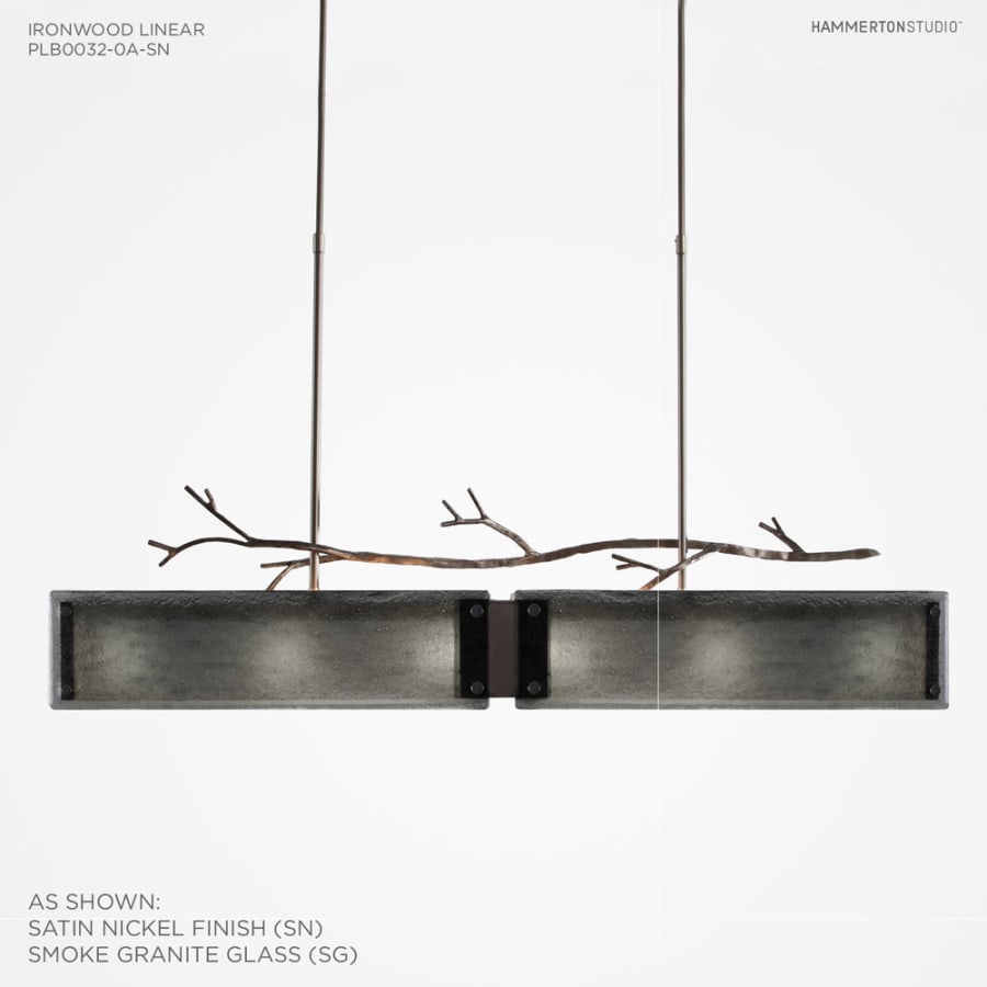 Hammerton Studio Ironwood 44" Wide Artisan Crafted Linear Chandelier with Hand Textured Glass and Sculpted Steel