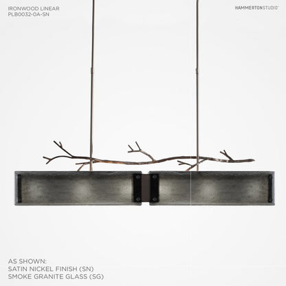 Hammerton Studio Ironwood 44" Wide Artisan Crafted Linear Chandelier with Hand Textured Glass and Sculpted Steel